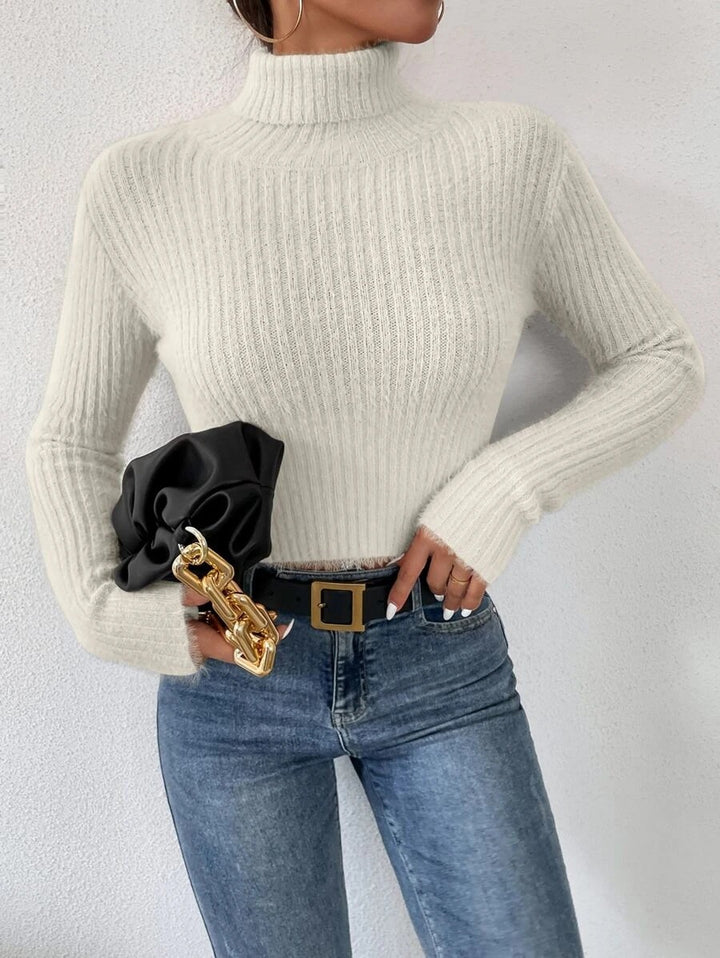 Damen Kurzer Rippstrick-Rollkragenpullover mit flauschiger Mohair‑Optik Drune
