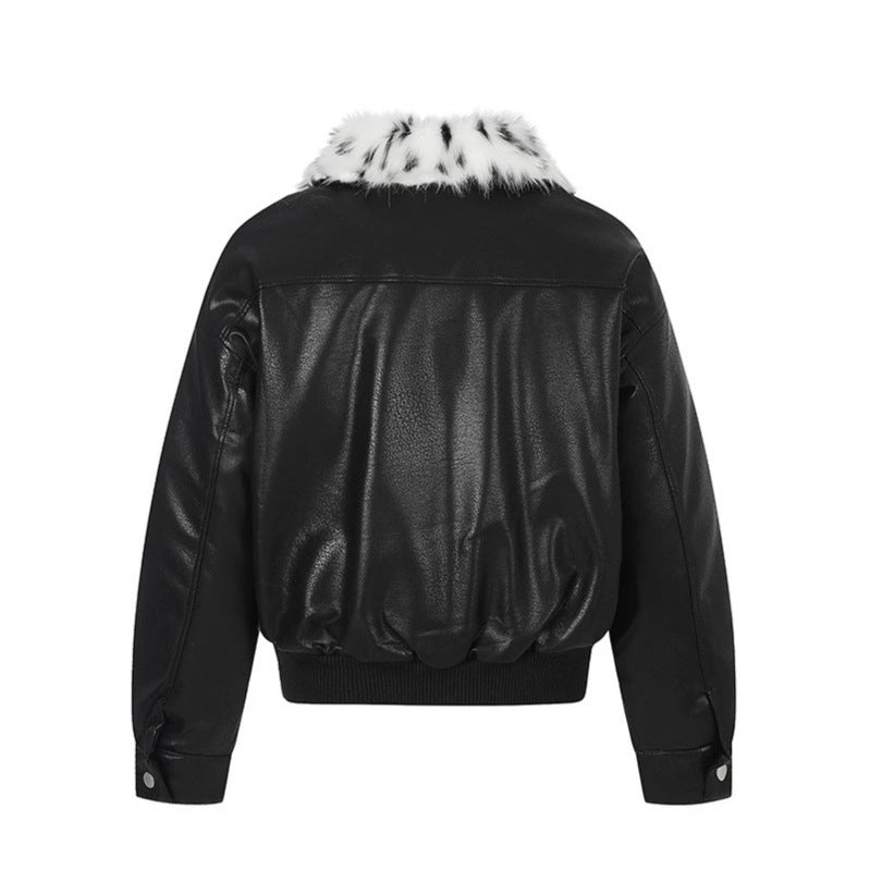Damen Kunstleder-Bomberjacke mit asymmetrischem Reißverschluss und kontrastierendem Faux-Fur-Kragen Drune