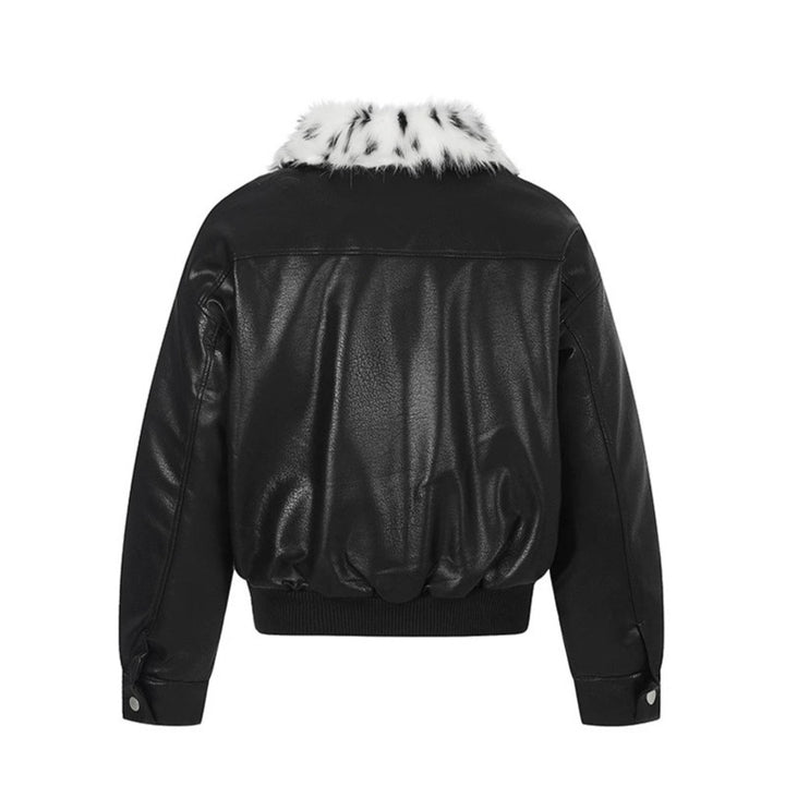 Damen Kunstleder-Bomberjacke mit asymmetrischem Reißverschluss und kontrastierendem Faux-Fur-Kragen Drune