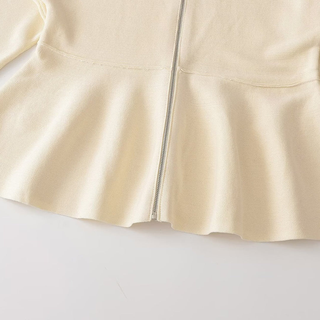 Damen Strukturstrick A-Linien Cardigan mit Reißverschluss und Stehkragen Drune