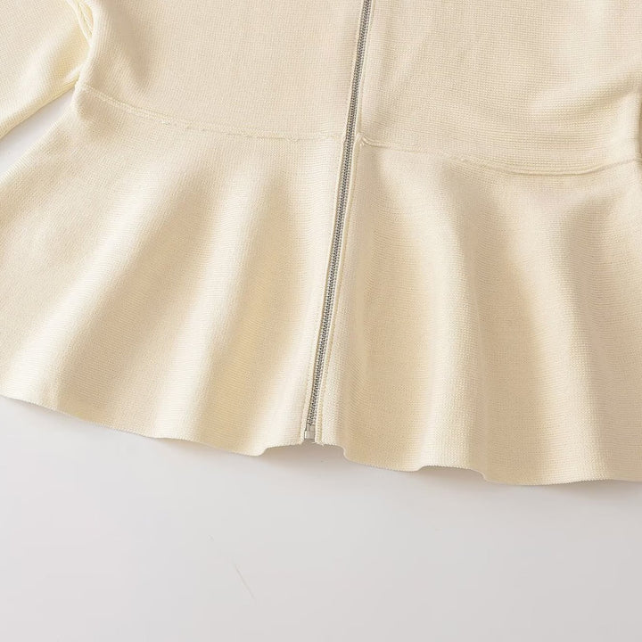Damen Strukturstrick A-Linien Cardigan mit Reißverschluss und Stehkragen Drune