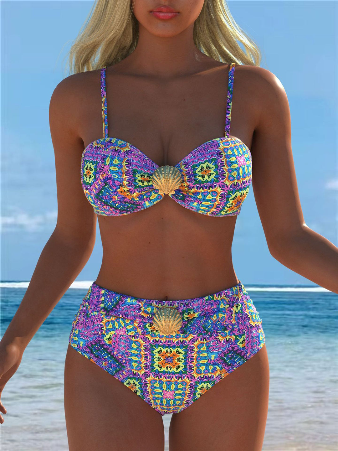 Damen Bikini-Set mit floralem Balconette-Oberteil und hochgeschnittenem Höschen Drune