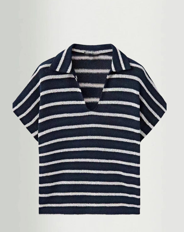 Damen Strickoberteil mit elegantem Kragen und modischem Streifenmuster Drune