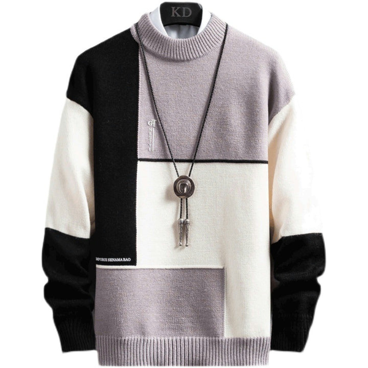Herren nan blockfarbiger Oversize-Feinstrickpullover mit Stehkragen und gerippten Bündchen Drune