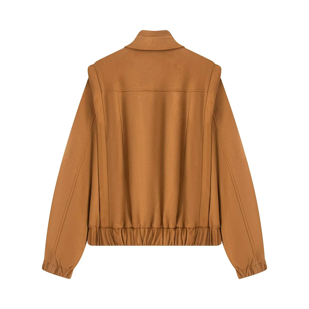 Damen nan asymmetrische Blousonjacke mit verdeckter Reißverschlussblende, Stehkragen und taillennahem Kordelzug Drune
