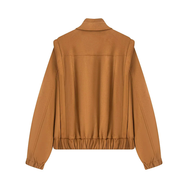 Damen nan asymmetrische Blousonjacke mit verdeckter Reißverschlussblende, Stehkragen und taillennahem Kordelzug Drune