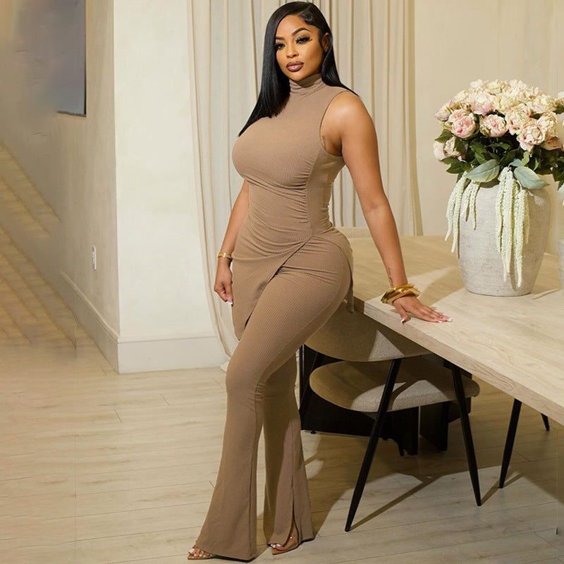 Damen elegant geschnittenes Einteiler-Set mit asymmetrischem Design und Stehkragen Drune