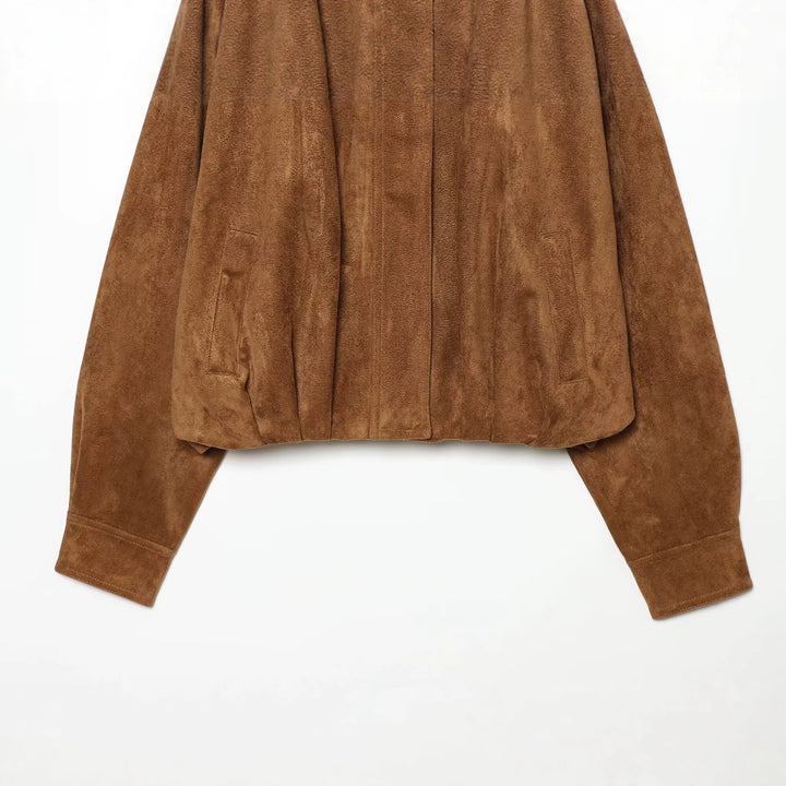 Damen Kurz geschnittene Oversize-Suede-Blousonjacke mit Stehkragen Drune