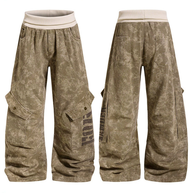 Damen Weite Cargo-Culotte-Hose mit hohem Rippbund und Utility-Taschen Drune