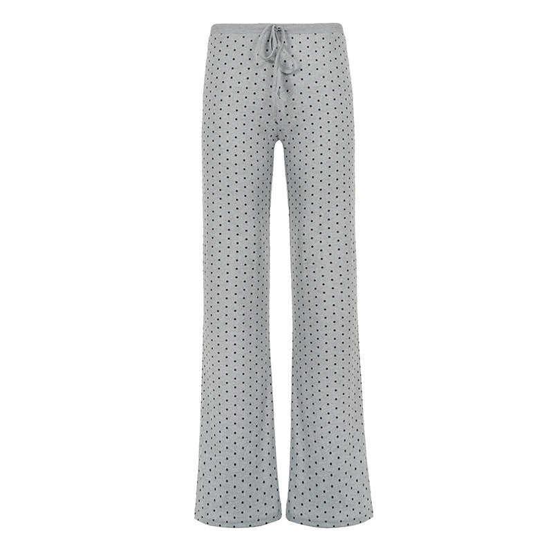 Damen nan gemütliche Highwaist-Loungehose mit weitem Schlag, elastischem Komfortbund, Kordelzug und dezentem Punkte-Print Drune