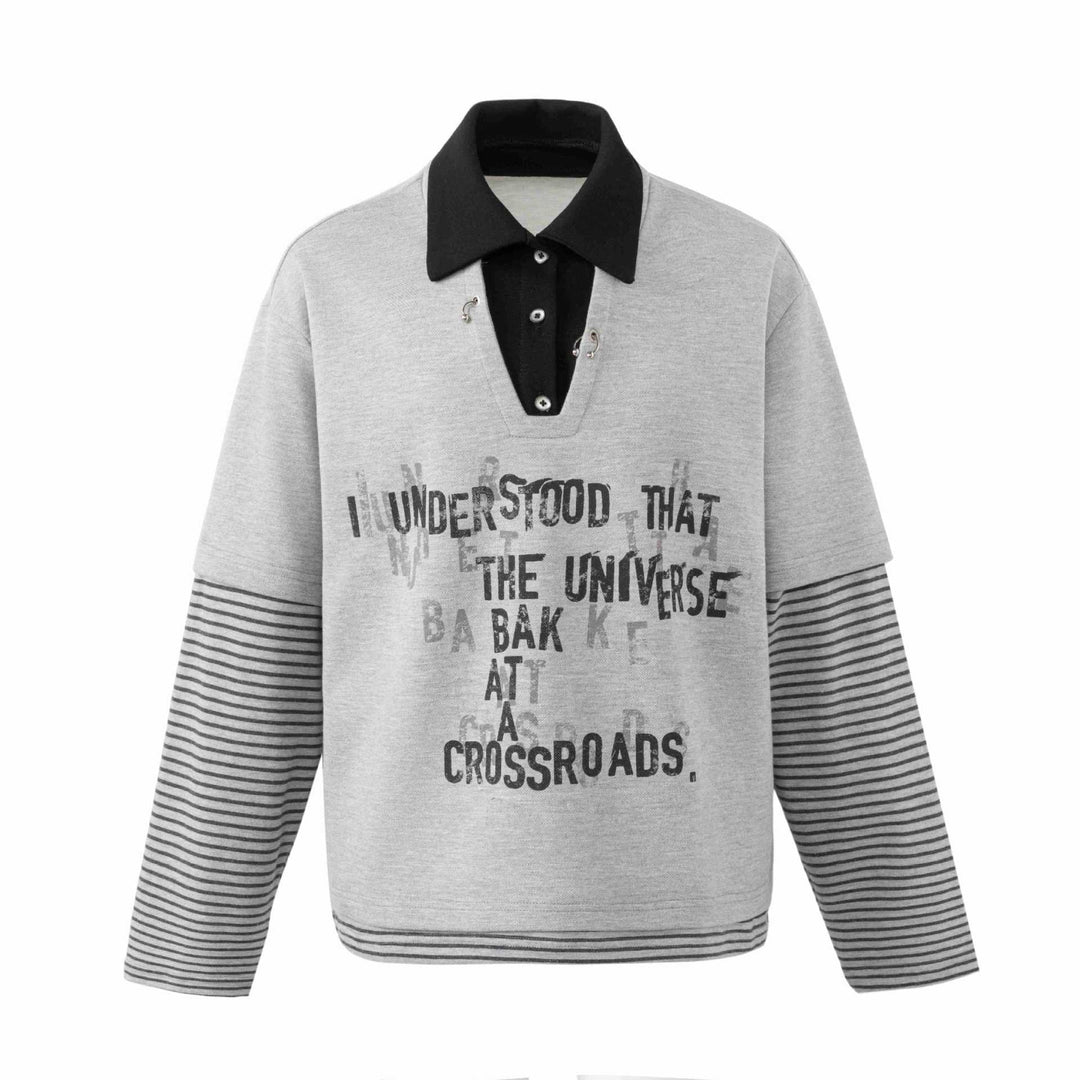 Herren Sweatshirt mit eingearbeitetem Polokragen, V-Ausschnitt und gestreiften Ärmeln Drune