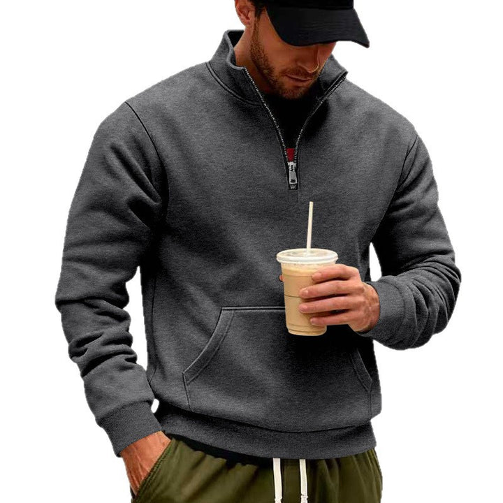 Herren Halbzip-Sweatshirt mit Kängurutasche und Stehkragen Drune