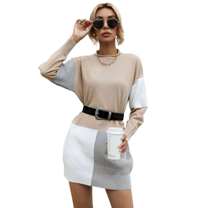 Damen Strick-Minikleid mit Colourblock-Optik, Rippenstruktur und legerer Silhouette Drune