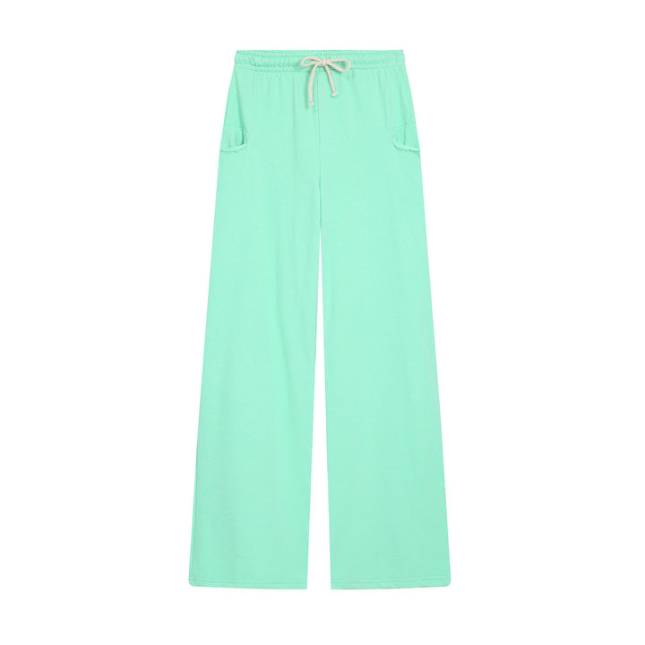 Damen Weite Jersey‑Loungehose mit Gummibund, Kordelzug und Fransen‑Taschen Drune