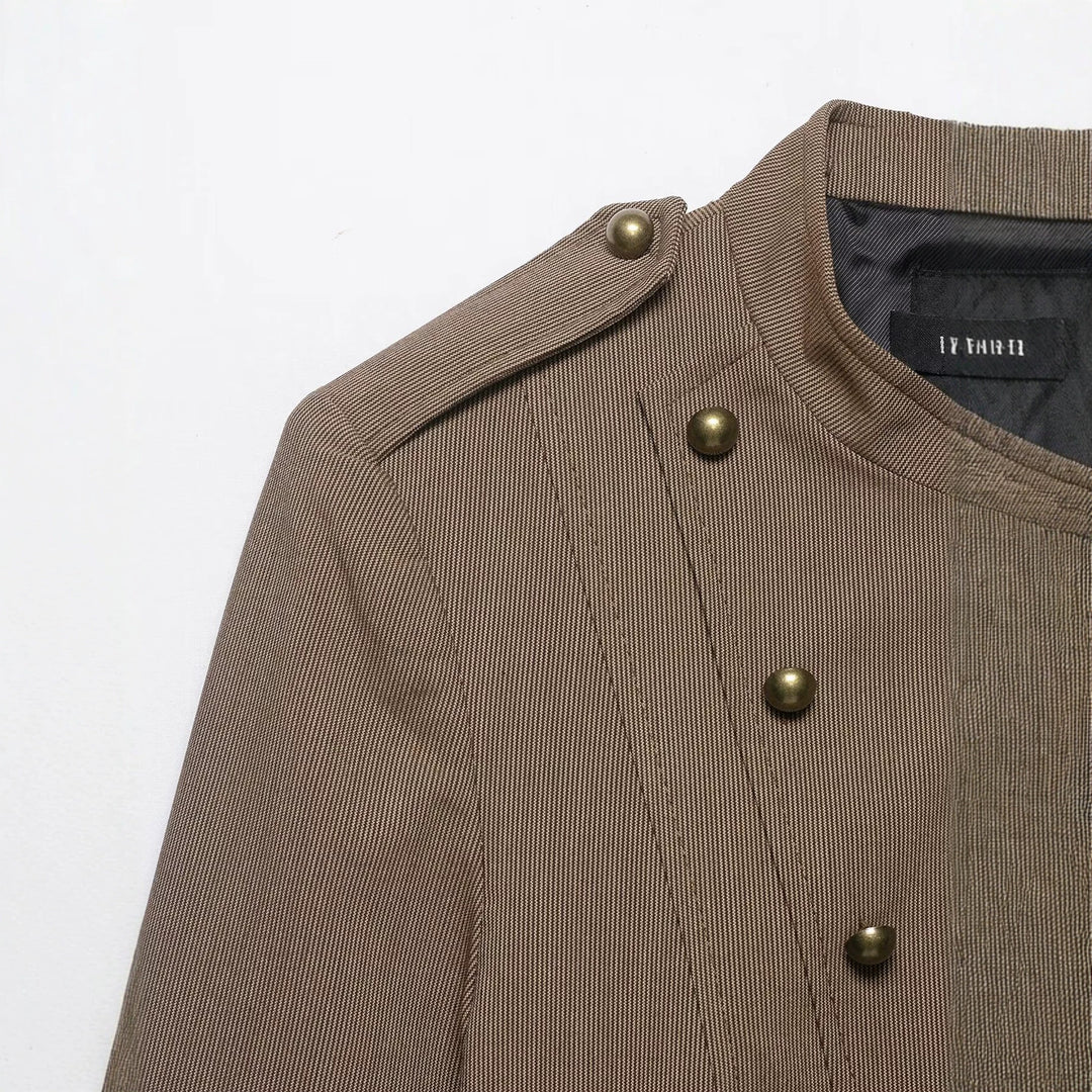 Damen Militärinspirierte Kurzjacke mit Stehkragen, doppelter Zierknopfleiste und Epauletten Drune