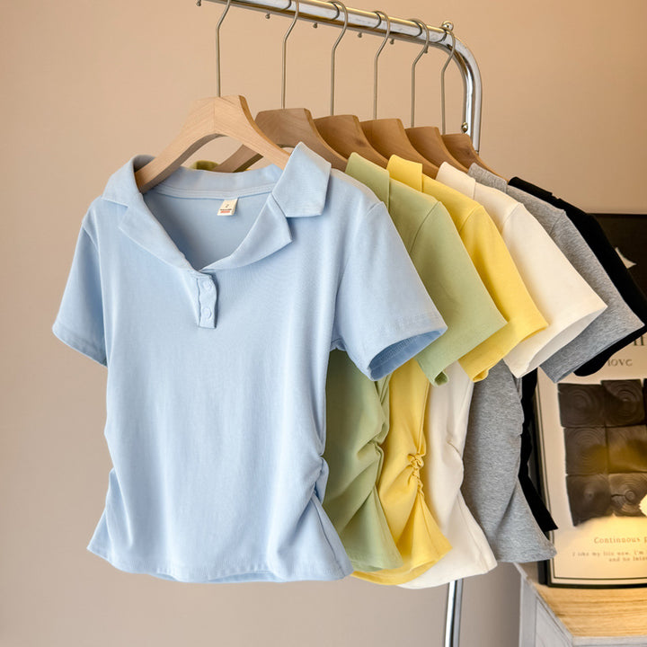 Damen Poloshirt mit kurzen Ärmeln und Kordelzugdetail Drune