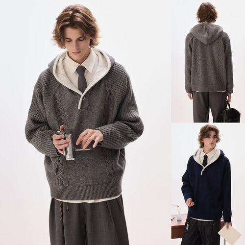 Herren Lässiger Grobstrickpullover mit Reißverschluss Drune
