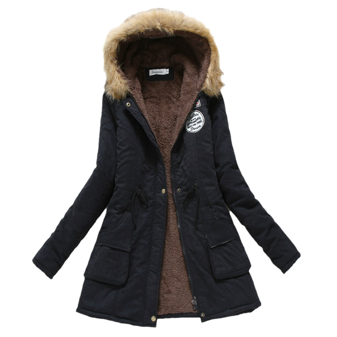 Damen taillierter Winterparka mit Teddyfutter Kunstfellkapuze und Tunnelzug Drune