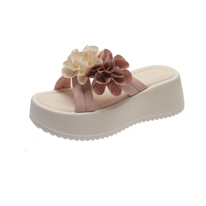 Damen modische Plateau-Sandalen mit Blumen-Applikationen Drune