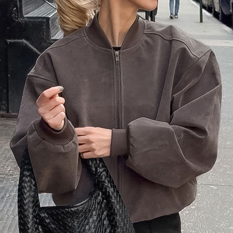 Damen Oversized Bomberjacke mit voluminösen Ärmeln und Stehkragen Drune