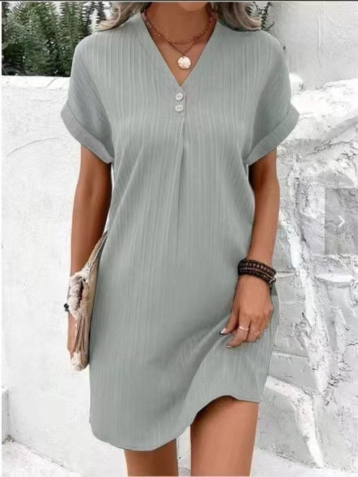 Damen V-Ausschnitt Strandkleid mit feiner Rippstruktur Drune
