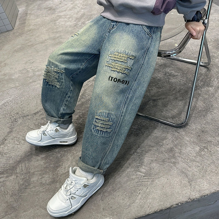 Unisex lässige, destroyed Baggy-Jeans Drune