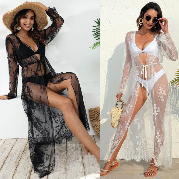 Damen transparentes Häkel-Kleid mit floralem Design Drune
