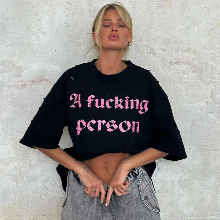 Damen Oversized T-Shirt mit modischen Distressed-Details Drune