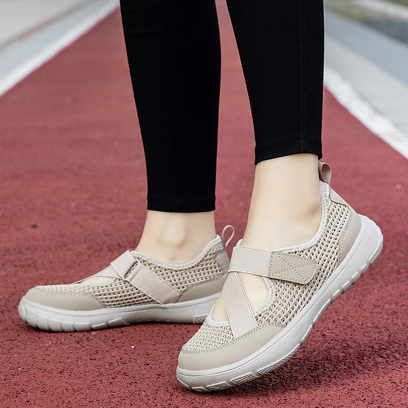 Damen nan atmungsaktive Strick-Riemchensneaker mit Klettverschluss gepolsterter Komfortsohle und flexibler Profillaufsohle Drune