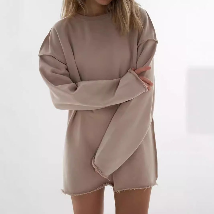 Damen Oversize-Sweatshirt mit rohem Saum und überschnittenen Schultern Drune