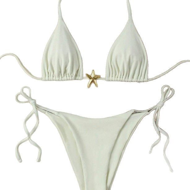 Damen Triangel-Bikini-Set mit verstellbaren Trägern und dekorativem Schmuckelement Drune
