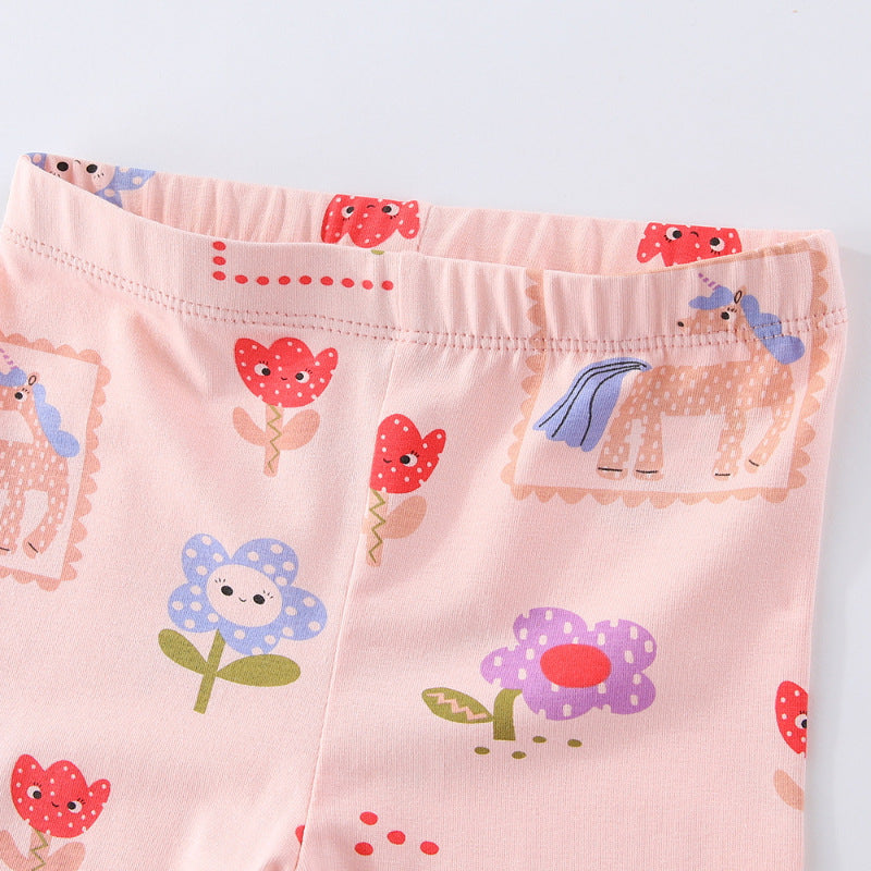 Mädchen Leggings mit buntem Einhorn- und Blumenmuster Drune