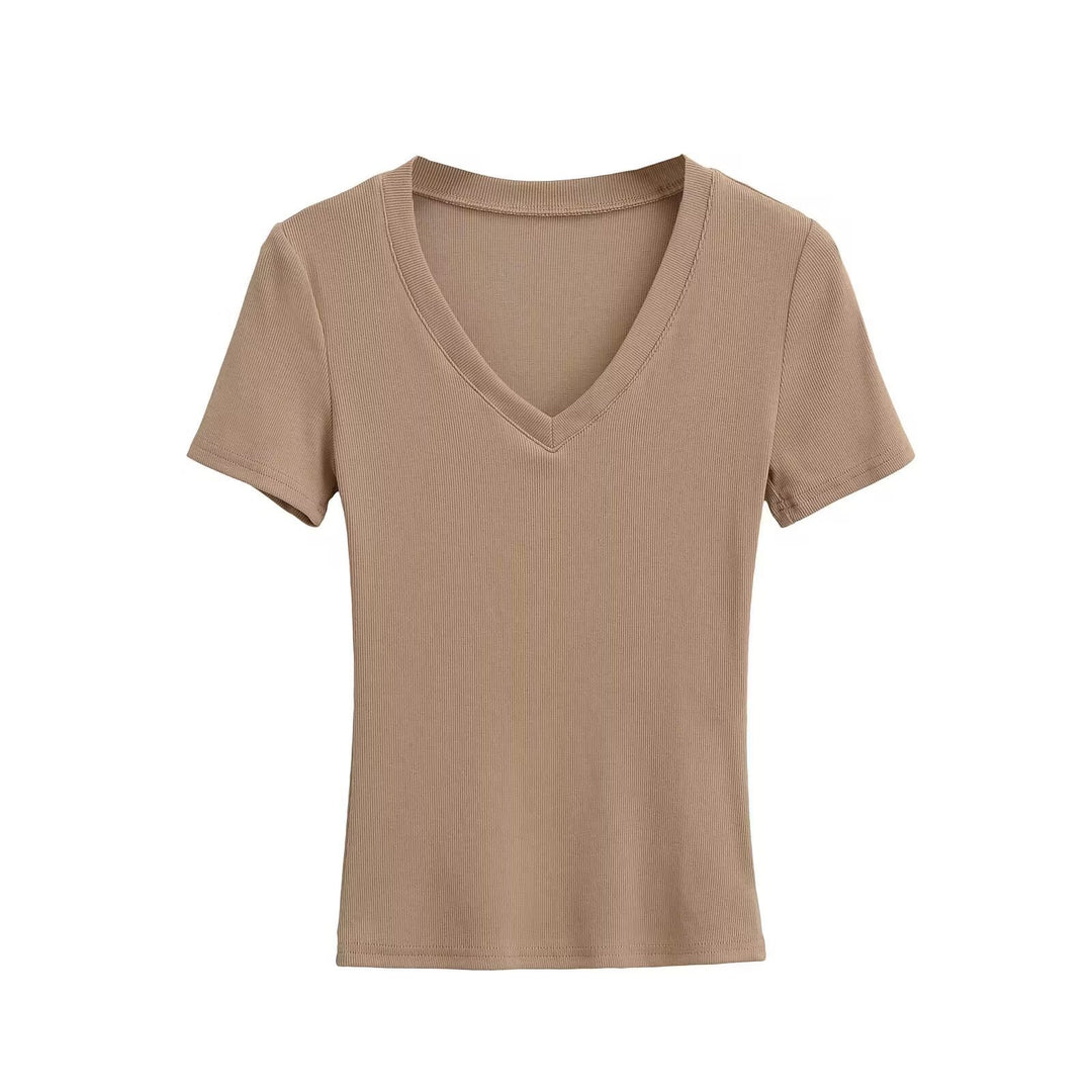 Damen V-Ausschnitt T-Shirt aus hochwertiger Baumwolle mit bequemer Passform Drune