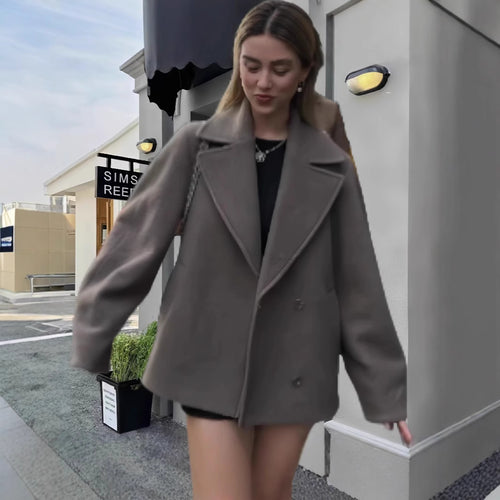 Damen modische Oversized-Jacke mit doppelter Knopfleiste und elegantem Kragen Drune