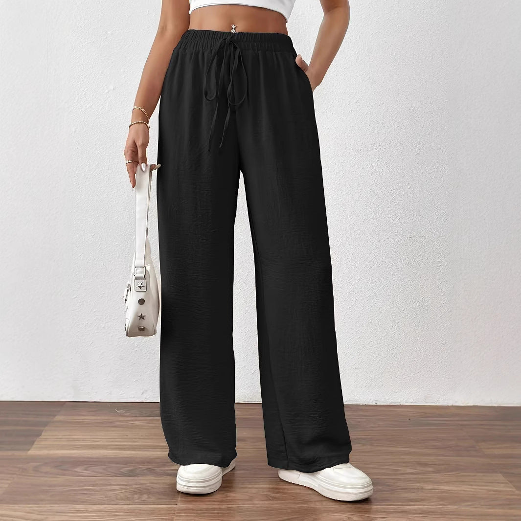 Damen weite Palazzo-Hose mit elastischem Bund und taillierbarem Kordelzug Drune