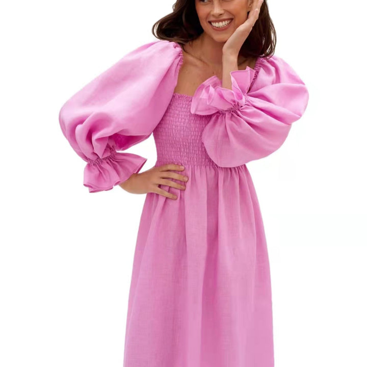 Damen Maxikleid mit voluminösen puffärmeln und elastischem Oberteil Drune