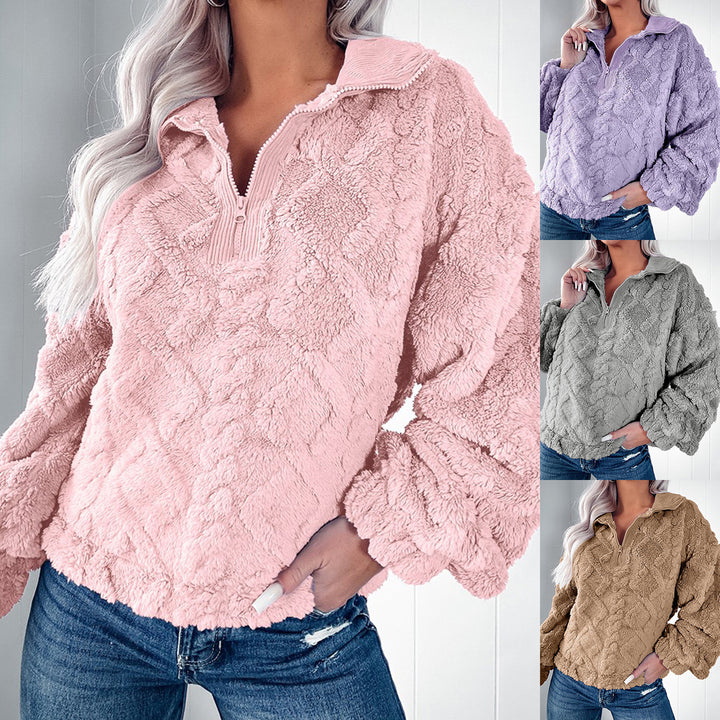 Damen Flauschiger Zip-Pullover mit strukturiertem Design Drune