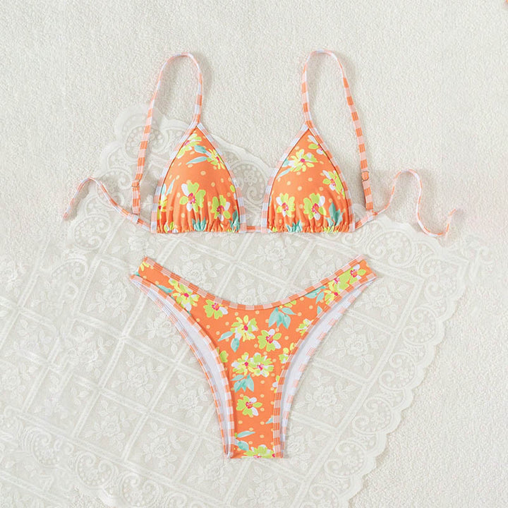 Damen Triangel-Bikini mit floralen Mustern und verstellbaren Trägern Drune