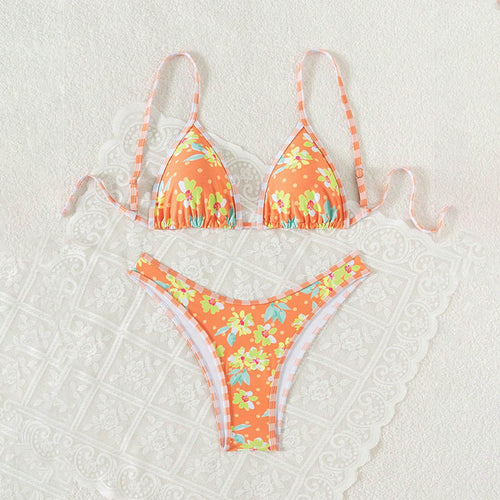 Damen Triangel-Bikini mit floralen Mustern und verstellbaren Trägern Drune