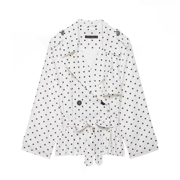 Damen Gepunktete Cropped Trenchjacke mit Bindegürtel Drune