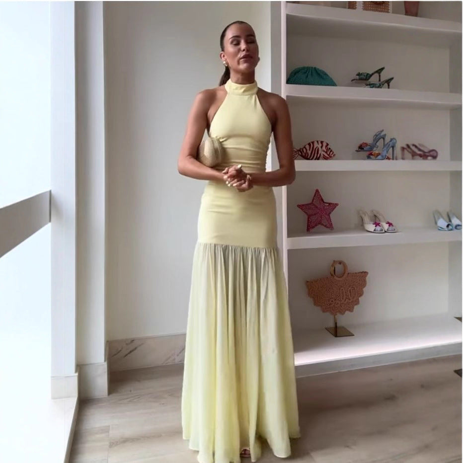 Damen Maxikleid mit hochgeschlossenem Design und fließendem Rock Drune