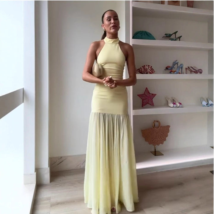 Damen Maxikleid mit hochgeschlossenem Design und fließendem Rock Drune