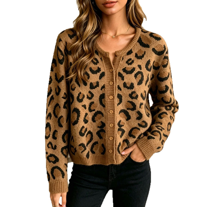 Damen Kurzcardigan im Leo-Jacquard mit geripptem Saum und Rundhalsausschnitt Drune