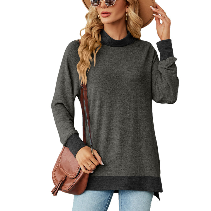 Damen Oversized Pullover mit hohem Kragen und Kontrastärmel Drune