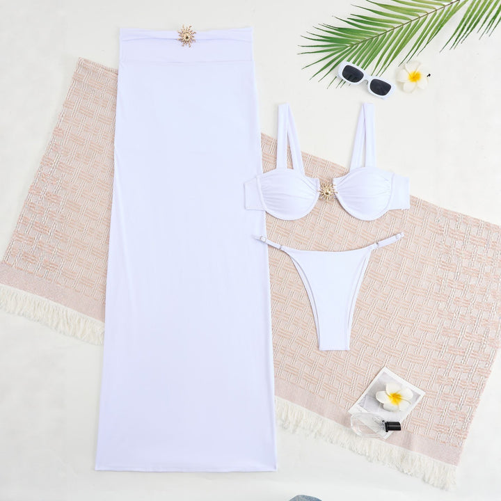 Damen Bikini-Set mit modischem Bandeau-Oberteil und raffinierter Röcken Drune