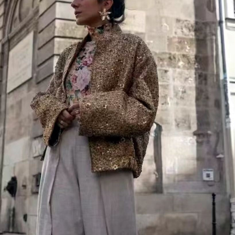 Damen Glamouröse Paillettenjacke mit kurzem Schnitt und eleganten Akzenten Drune