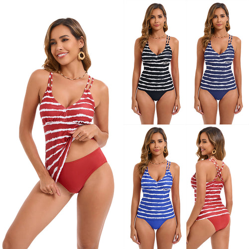 Damen Tankini mit verstellbaren Trägern und elegantem Streifenmuster Drune