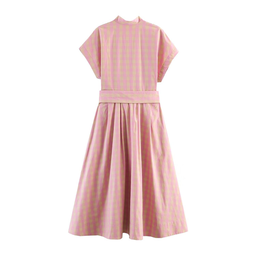 Damen Midikleid mit V-Ausschnitt, Bindegürtel und weitem Tellerrock Drune