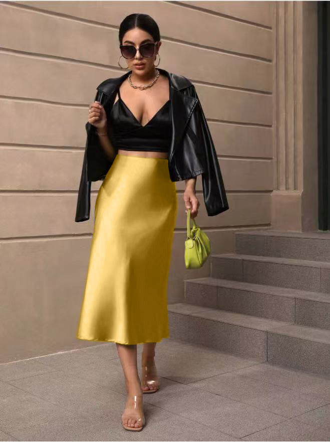 Damen Satin Rock mit schwingendem Saum und elegantem Schnitt Drune