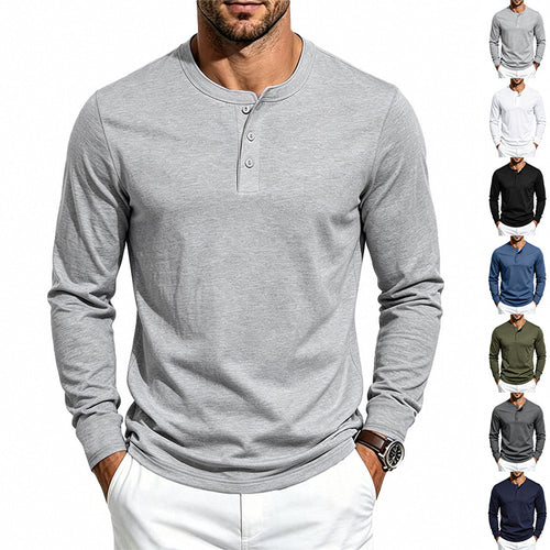 Herren Slim-Fit Henley-Langarmshirt aus Baumwoll-Jersey mit Knopfleiste Drune